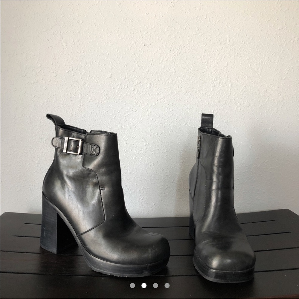 Harley Davidson Black Side Zip Buckle Heel Boots